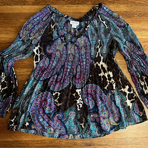 Allison Taylor XL blouse ruched flowy fairy top dark floral stretch - Picture 6 of 11